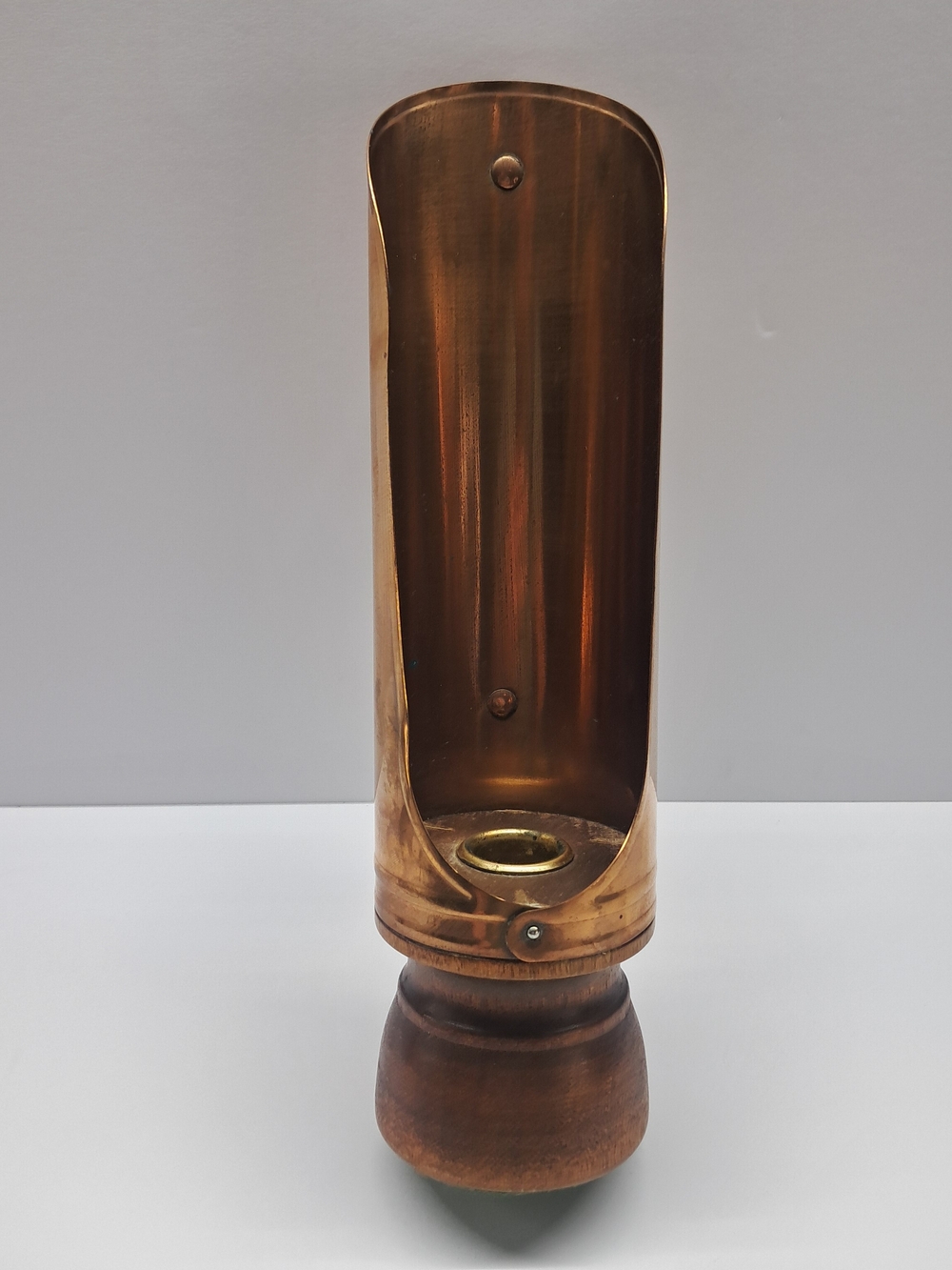 Vintage 1970's Copper And Wood Candle Reflector Or Holder